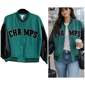 BOMBER CHAMPS GREEN VARSITY WOMEN'S JACKET NWOT